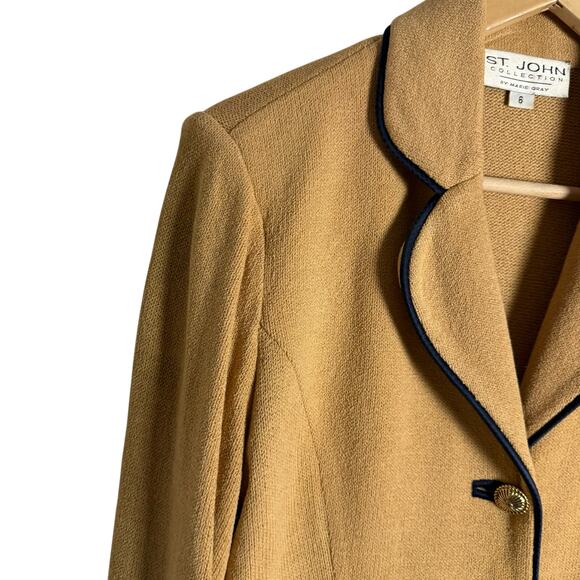 St. John Camel Tan Knit Button Front Office Suit Blazer Jacket Size 6 - Picture 4 of 12
